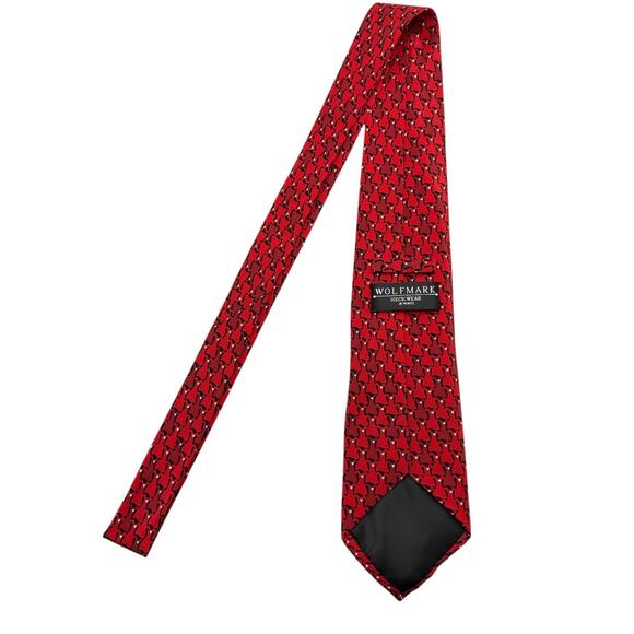 Wolf Mark Vintage Dress Tie 100% Silk Red Dress Heart Pattern 59" 4" - Picture 3 of 9